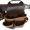 Style n Craft 4-Piece and 22-Pocket Pro Framer’s Combo, Tool Belt with 2 Tool Pouches, a 4-Pocket Multi-Tool Holder, and 1 Leather Hammer Loop, Full-Grain Leather Carpenter Tool Belt, Dark Tan (98454)