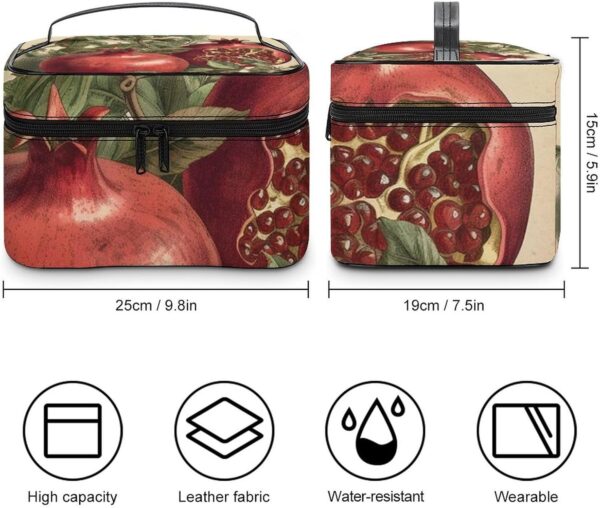 Berries of Pomegranate Makeup Bag, Cosmetic Organizer Case Large Portable Capacity Make Up Bags Women Travel Toiletry Bags with Handle And Divider