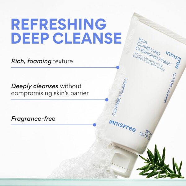 innisfree Bija Clarifying Foam Cleanser with Salicylic Acid & Castor Oil, Korean Skincare, Gentle Face Wash, Sulfate-Free Formula