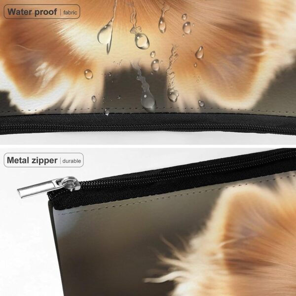 Pomeranian Dog Makeup Bag for Women Portable Travel Toiletry Pouch, PU Leather Cosmetic Bag with Zipper