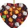 Christmas Ceramic Heart Pendant Decoration for Tree Hanging in Festive Season Games dice Set Prints