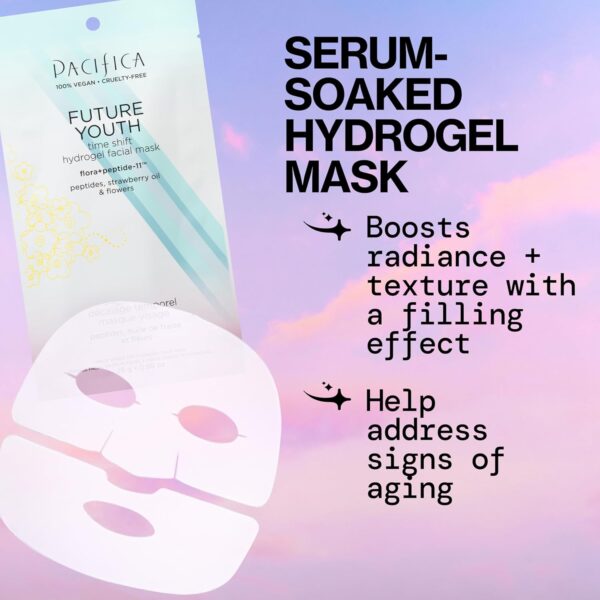 Pacifica Future Youth Time Shift Hydrogel Facial Mask - 6-PACK - Multi-Peptide Anti-Aging Sheet Mask for Firming & Plumping, Ultra-Hydrating Serum-Infused Mask for Face & Neck, 100% Vegan