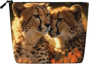 Linen Makeup Bag For Women, Waterproof Travel Cosmetic Organizer Lightweight Zipper Travel Toiletry Bag Organizer Cheetah Love Makeup Brushes Storage Bag