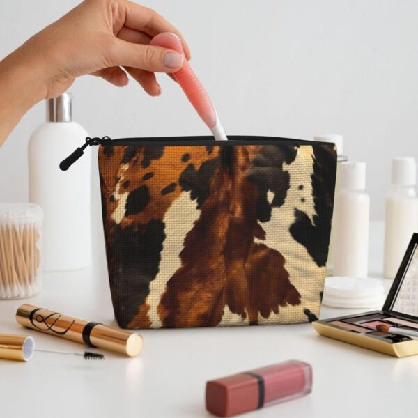 Linen Makeup Bag For Women, Waterproof Travel Cosmetic Organizer Lightweight Zipper Travel Toiletry Bag Organizer Abstract Cow Skin Makeup Brushes Storage Bag