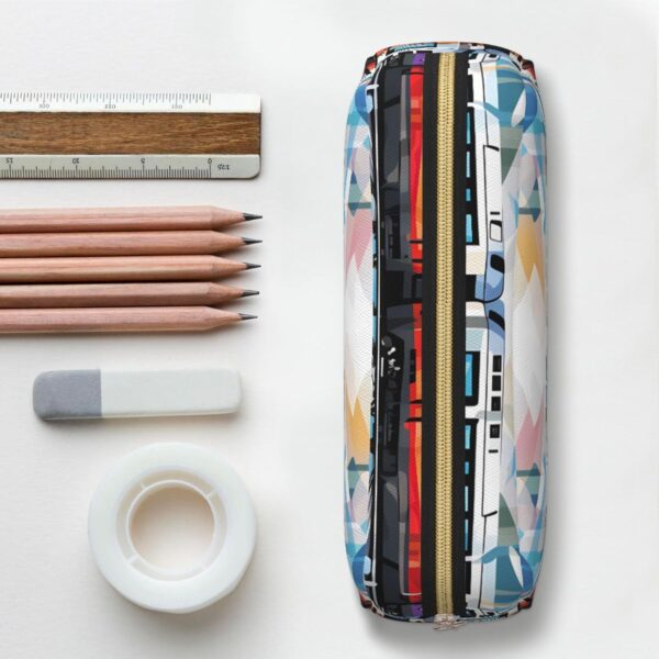 Monorail Train Pencil Pouch Large Capacity Pencil Case Leather Cosmetic Bag Office Desk Organizer Coin Pouch Portable Zipper Toiletry Bag for Travel Outdoor