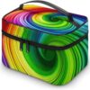 Rainbow Spiral Makeup Bag, Cosmetic Organizer Case Large Portable Capacity Make Up Bags Women Travel Toiletry Bags with Handle And Divider