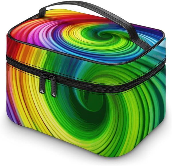 Rainbow Spiral Makeup Bag, Cosmetic Organizer Case Large Portable Capacity Make Up Bags Women Travel Toiletry Bags with Handle And Divider