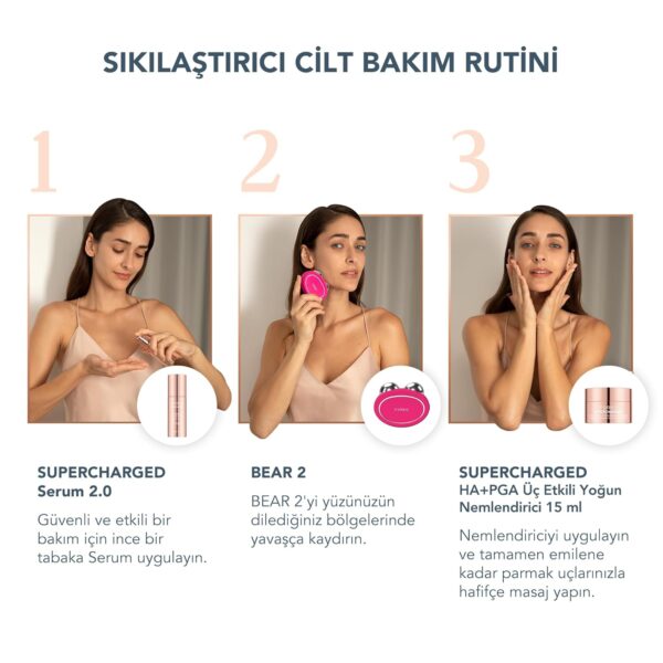 FOREO BEAR 2 Set - Skin Care Set - Microcurrent Facial Device+ SUPERCHARGED SERUM 2.0,1 fl oz+ SUPERCHARGED HA+PGA Triple Action Intense Moisturizer,0.5 fl oz- Anti Aging- Skin Care Tools