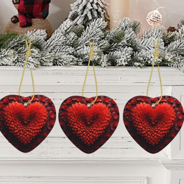 Christmas Ceramic Heart Pendant Decoration for Tree Hanging in Festive Season Valentine's Day red Heart Flower Prints