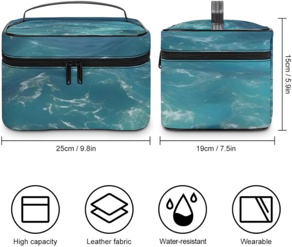 The Blue Sea Makeup Bag, Cosmetic Organizer Case Large Portable Capacity Make Up Bags Women Travel Toiletry Bags with Handle And Divider