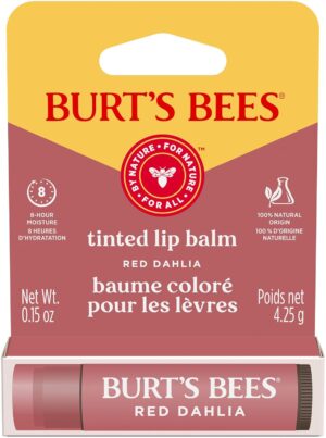 Burt's Bees Lip Tint Balm, Long Lasting 2 in 1 Duo Tinted Balm Formula, Color Infused with Hydrating Shea Butter for a Natural Looking Buildable Finish, Red Dahlia, 1 Tube