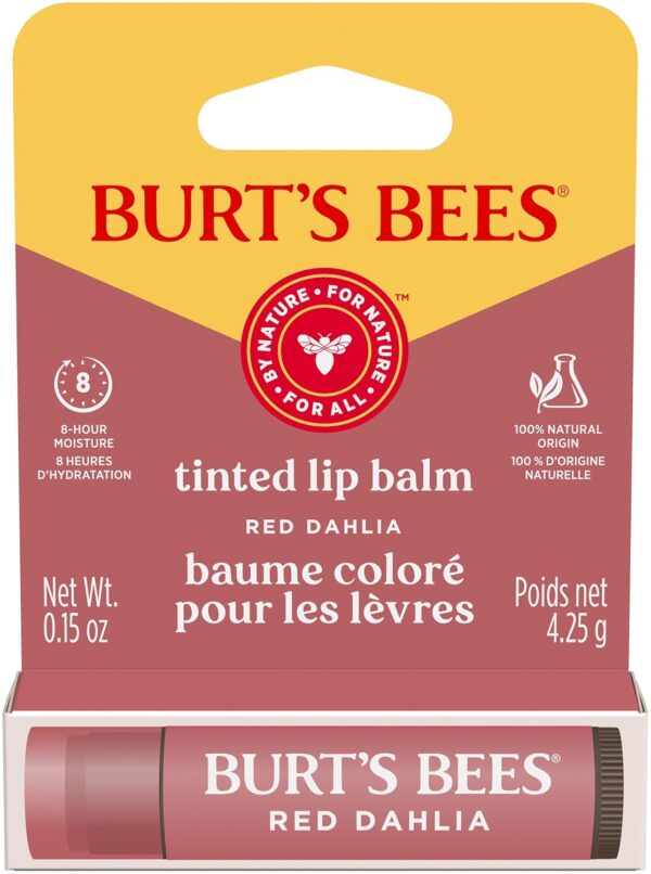 Burt's Bees Lip Tint Balm, Long Lasting 2 in 1 Duo Tinted Balm Formula, Color Infused with Hydrating Shea Butter for a Natural Looking Buildable Finish, Red Dahlia, 1 Tube