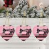 Christmas Ceramic Heart Pendant Decoration for Tree Hanging in Festive Season Vintage Pink Sewing Machine Prints