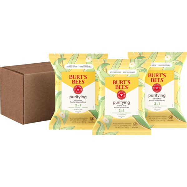 Burt's Bees White Tea Face Wipes, for All Skin Types, College Back to School Dorm Essentials, Hydrating Makeup Remover & Facial Cleansing Towelettes, 30 Ct. (3-Pack)