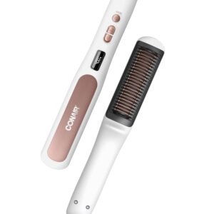 Conair Double Ceramic Straightening Brush, Heated Straightening Brush for Smooth Shiny Hair, V-Shaped Heat Bristles for Closer Contact