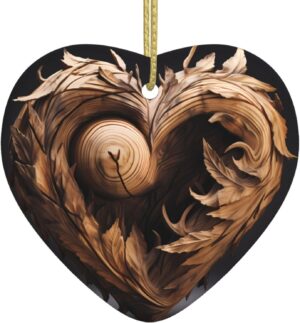 Christmas Ceramic Heart Pendant Decoration for Tree Hanging in Festive Season Wood Heart Prints