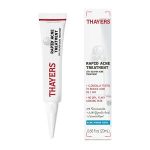 THAYERS Rapid Acne Treatment with 10% Sulfur, Sulfur Acne Treatment with Niacinamide and Glycolic Acid, Soothing and Non-Stripping Skin Care, 0.68 Fl Oz