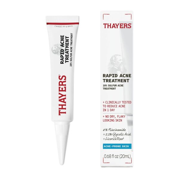 THAYERS Rapid Acne Treatment with 10% Sulfur, Sulfur Acne Treatment with Niacinamide and Glycolic Acid, Soothing and Non-Stripping Skin Care, 0.68 Fl Oz