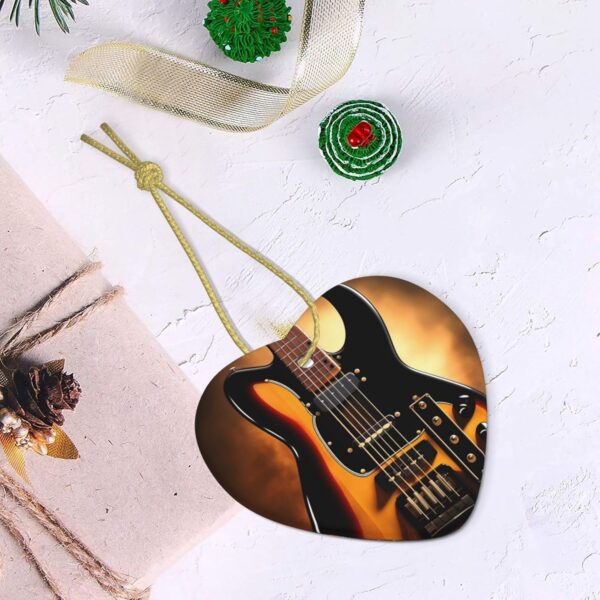Christmas Ceramic Heart Pendant Decoration for Tree Hanging in Festive Season Instrumental Guitar Prints