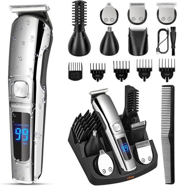 Ufree Beard Trimmer for Men, Waterproof Electric Razor for Nose, Body, Face & Mustache, Cordless Hair Clippers Shavers Grooming Kit, Gifts for Men Husband Father