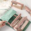 LAKSMI 4-in-1 Hanging Cosmetic Organizer - Portable Detachable Folding Mesh Travel Bag Set with Multiple Compartments, Ideal for Makeup and Toiletries,Green
