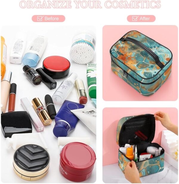 Orange And Turquoise Makeup Bag, Cosmetic Organizer Case Large Portable Capacity Make Up Bags Women Travel Toiletry Bags with Handle And Divider