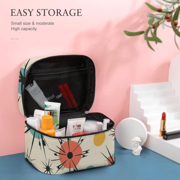 Atomic Stars Retro Pattern Makeup Bag, Cosmetic Organizer Case Large Portable Capacity Make Up Bags Women Travel Toiletry Bags with Handle And Divider