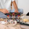 Linen Makeup Bag For Women, Waterproof Travel Cosmetic Organizer Lightweight Zipper Travel Toiletry Bag Organizer Colorful Flower Skulls Makeup Brushes Storage Bag