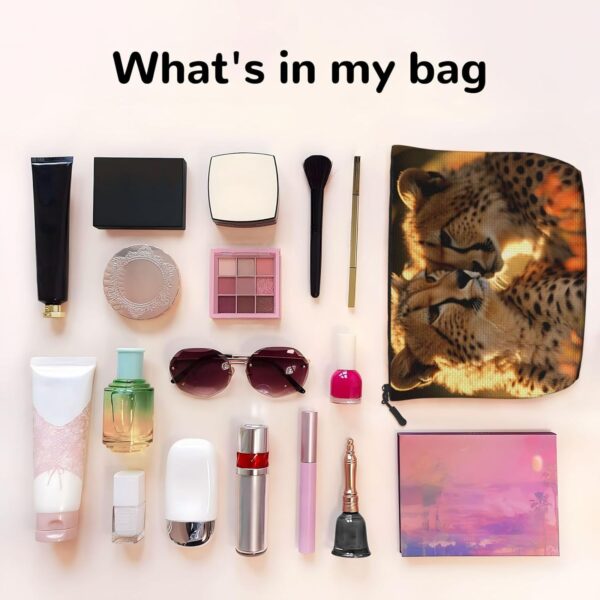 Linen Makeup Bag For Women, Waterproof Travel Cosmetic Organizer Lightweight Zipper Travel Toiletry Bag Organizer Cheetah Love Makeup Brushes Storage Bag