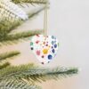 Christmas Ceramic Heart Pendant Decoration for Tree Hanging in Festive Season Stains of Watercolor Paint Splatters Prints