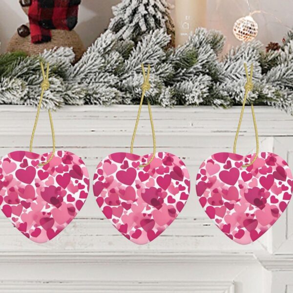 Christmas Ceramic Heart Pendant Decoration for Tree Hanging in Festive Season Pink Hearts Prints