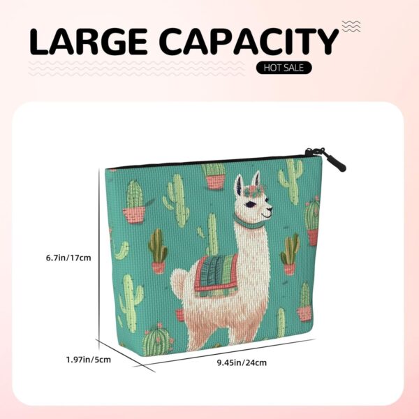 Linen Makeup Bag For Women, Waterproof Travel Cosmetic Organizer Lightweight Zipper Travel Toiletry Bag Organizer Alpaca Cactus Makeup Brushes Storage Bag