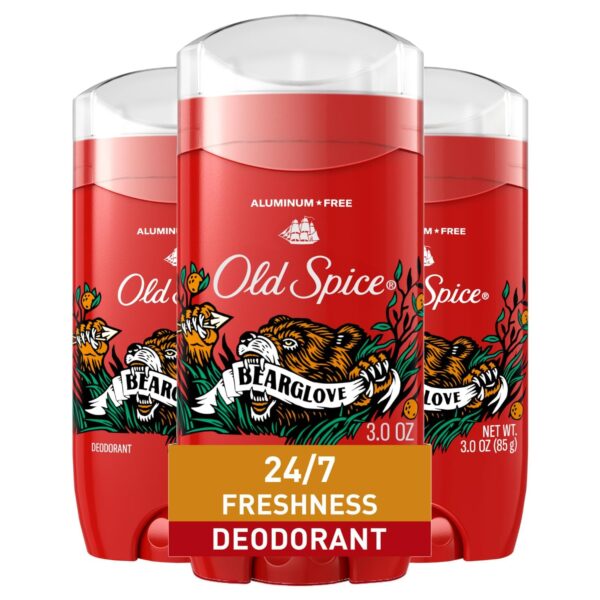 Old Spice Aluminum Free Deodorant for Men, 24/7 Odor Protection, 24/7 Freshness & Lasting Scent, Goes on Clear, Bearglove with Crisp Orchard Scent, 3.0 oz (Pack of 3)