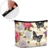 Toiletry Bag for Women Striped Flower Butterfly Cosmetic Bag Portable Capacity Travel Makeup Bags with Zipper Lightweight Cute Beauty Makeup Organizer for Traveling, Accessories, Essentials