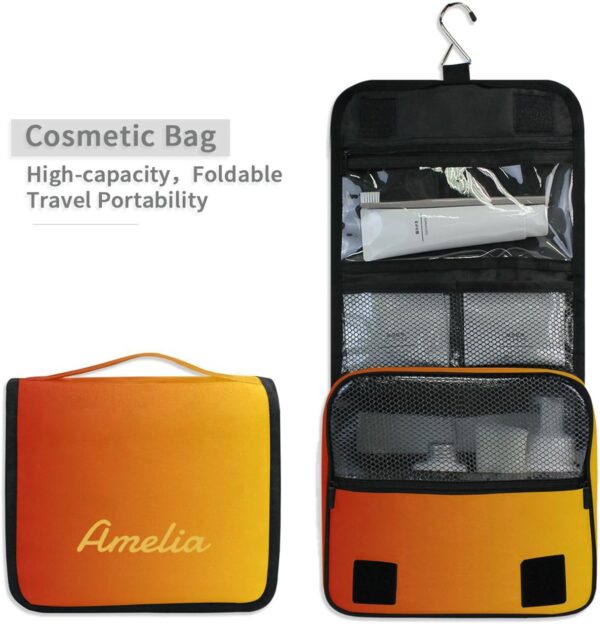 Sinestour Orange Gradient Custom Name Hanging Toiletry Bag Personalized Makeup Cosmetic Bag Travel Toiletry Organizer Large Capacity Cosmetic Case for Toiletries Shaving Brush Storage