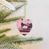 Christmas Ceramic Heart Pendant Decoration for Tree Hanging in Festive Season Vintage Pink Sewing Machine Prints