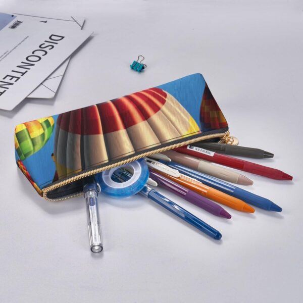 Hot Air Balloons Makeup Bag Leather Pencil Case for Work Office Zippered Pen Pouch Aesthetic Pencil Storage Bag Portable Coin Pouch Purse for Travel