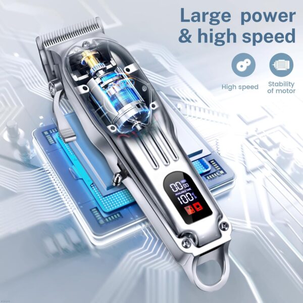 KIKIDO Hair Clippers Professional Cordless for Men, Barber Clippers for Hair Cutting Kit, Wireless LCD Display Hair Trimmers Set, Rechargeable Haircut Machine for Family (Sliver)