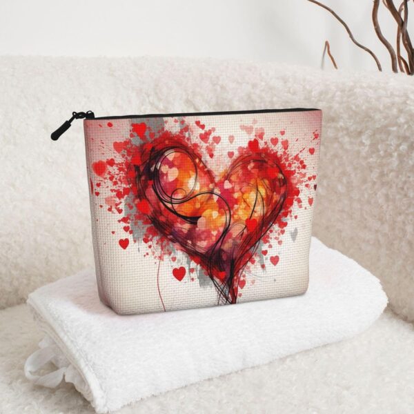 Linen Makeup Bag For Women, Waterproof Travel Cosmetic Organizer Lightweight Zipper Travel Toiletry Bag Organizer Abstract Heart Makeup Brushes Storage Bag