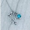 Personalized Nurse Necklace with Initial and Birthstone Charm, Stethoscope Pendant, Custom Jewelry Gift for Nurses, Nursing Students, and Medical Professionals
