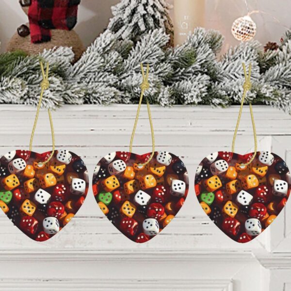Christmas Ceramic Heart Pendant Decoration for Tree Hanging in Festive Season Games dice Set Prints