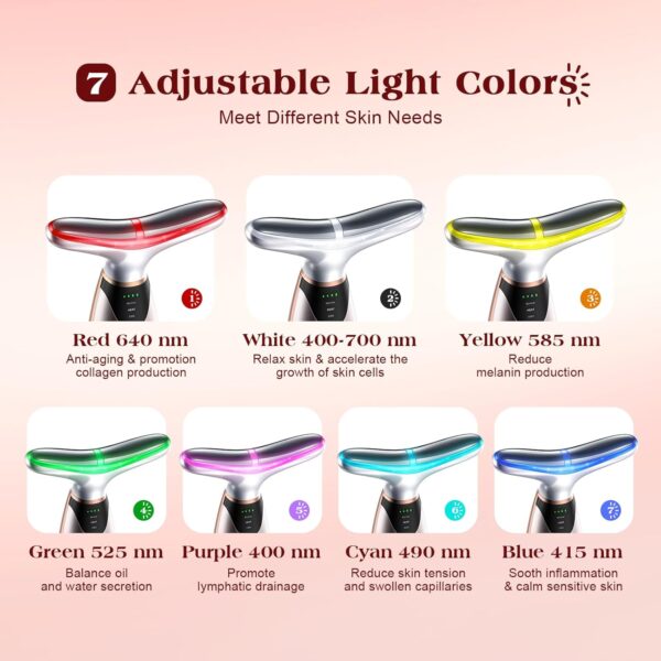 Facial Massager, 7 Colors Red Light Therapy for Face and Neck, Face Lift Device with 113°F Heating Vibration for Multi Skin Care