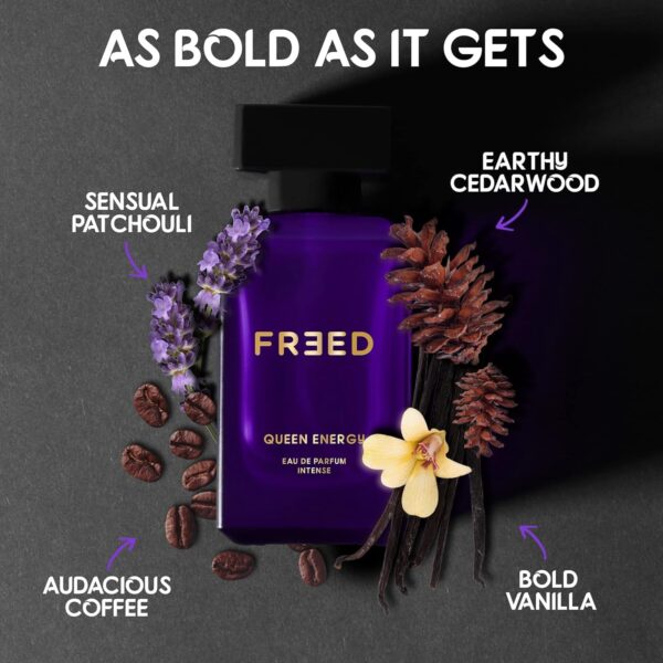 71wIGbcZkJL._SL1500_.jpg FR Queen Energy EDP Perfume for Women, 80ml | Patchouli, Earthy Cedarwood, Vanilla | Intense & Long Lasting Woody Eau De Parfum | Best Gift for Women - by SG Kart