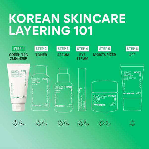 innisfree Green Tea Amino Acid Cleansing Foam, Sulfate Free, Hydrating Korean Face Wash with Gentle Foam
