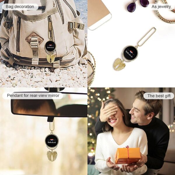 Netherlands Heart Heartbeat Car Hanging Ornament Pendant Rear View Mirror Accessories Interior Decor Golden-Style