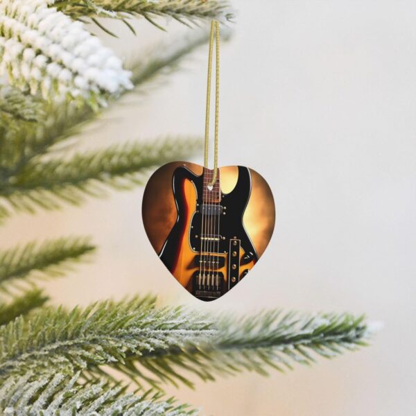 Christmas Ceramic Heart Pendant Decoration for Tree Hanging in Festive Season Instrumental Guitar Prints
