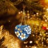 Christmas Ceramic Heart Pendant Decoration for Tree Hanging in Festive Season Blue Hawaiian Flowers Prints