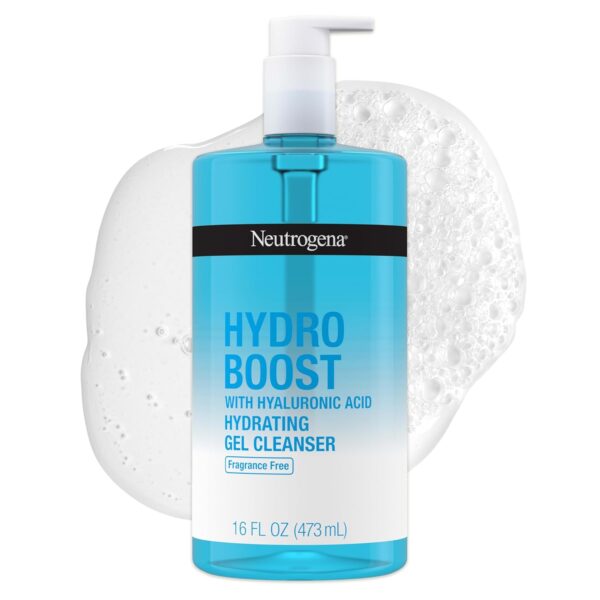 Neutrogena Hydro Boost Fragrance Free Face Wash, Hydrating Gel Facial Cleanser with Hyaluronic Acid, Daily Foaming Face Wash & Makeup Remover, 16 fl. oz
