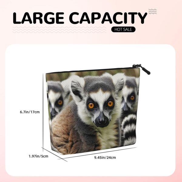 Linen Makeup Bag For Women, Waterproof Travel Cosmetic Organizer Lightweight Zipper Travel Toiletry Bag Organizer Animals Lemur Pattern Makeup Brushes Storage Bag