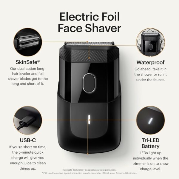 MANSCAPED® The Handyman™ Compact Face Shaver – Portable Men’s Travel Facial Hair Groomer, USB-C Rechargeable Razor, Electric Foil Face Shaver, Waterproof, Cordless, Dual-Action SkinSafe® Foil Blades